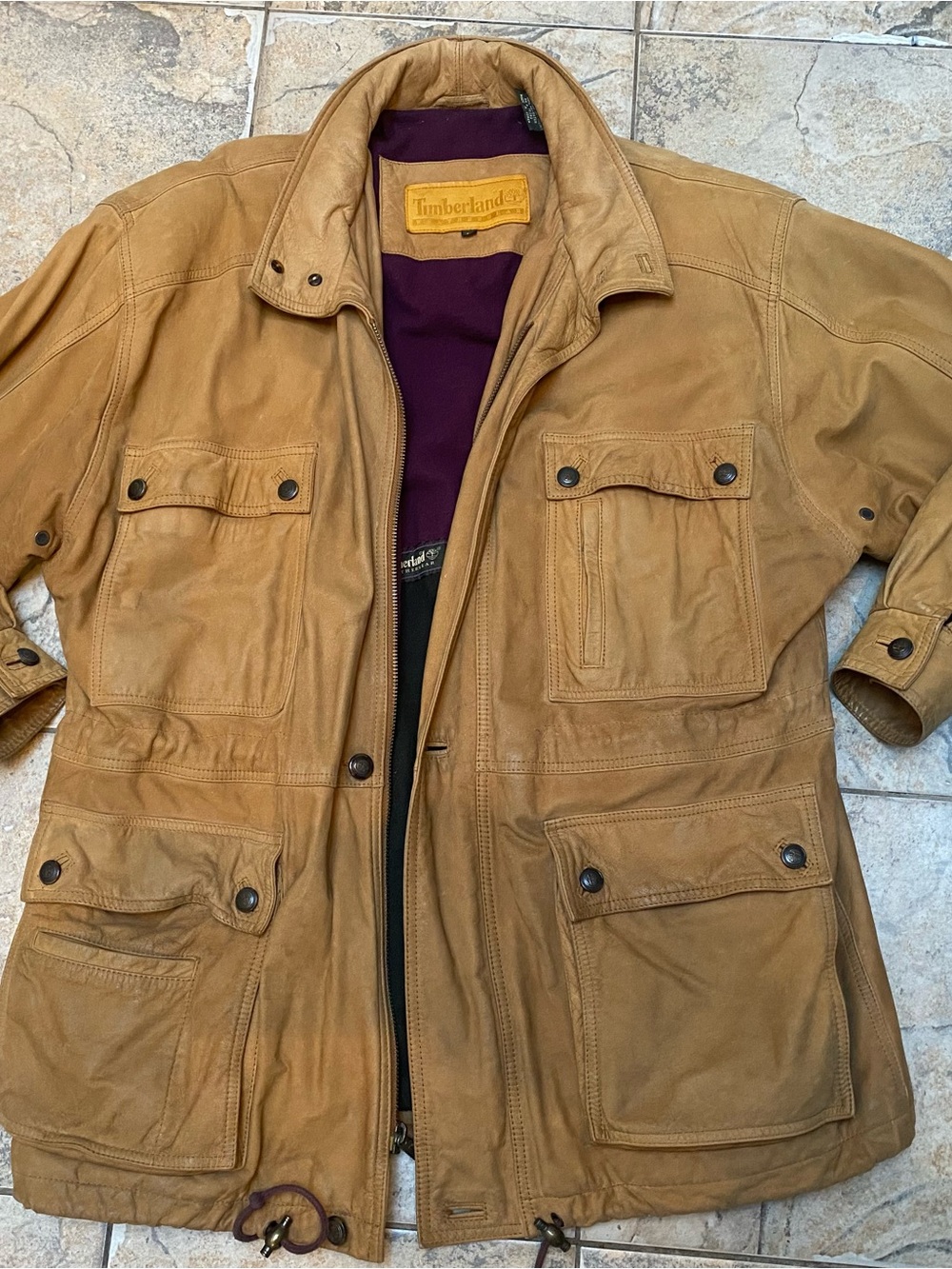 Timberland Vintage 1990’s Men's Tan Real Leather Field Jacket Size Medium